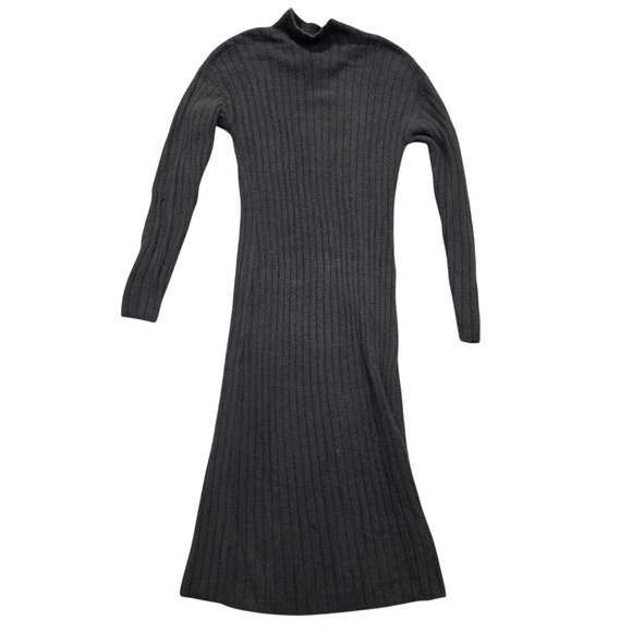 Aerie Ribbed Mock Neck Maxi Dress Charcoal Gray Long Sleeve Side Slit XS - Picture 8 of 9